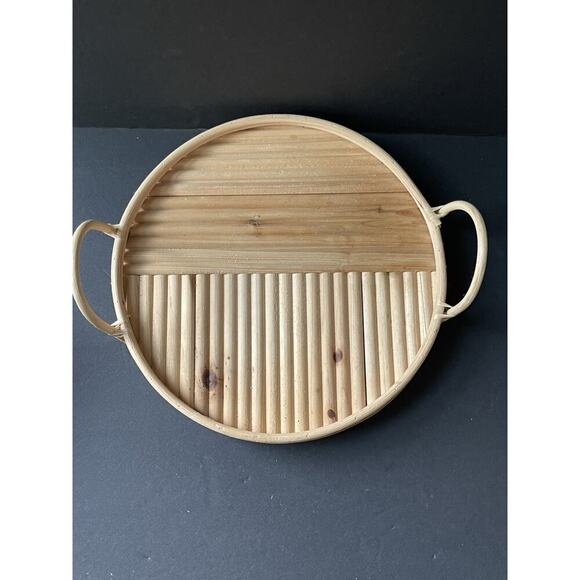 Round Bentwood Round Serving Tray Barware Tableware Cottagecore Farmhouse Picnic - Picture 4 of 10